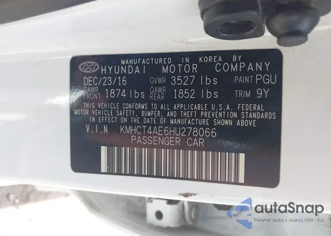 2017 Hyundai Accent Se from USA, damaged, VIN KMHCT4AE6HU278066